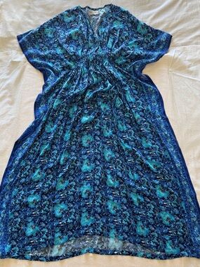 Rujuta Sheth Marie Caftan Dress Cover Up Blue Floral 🌺